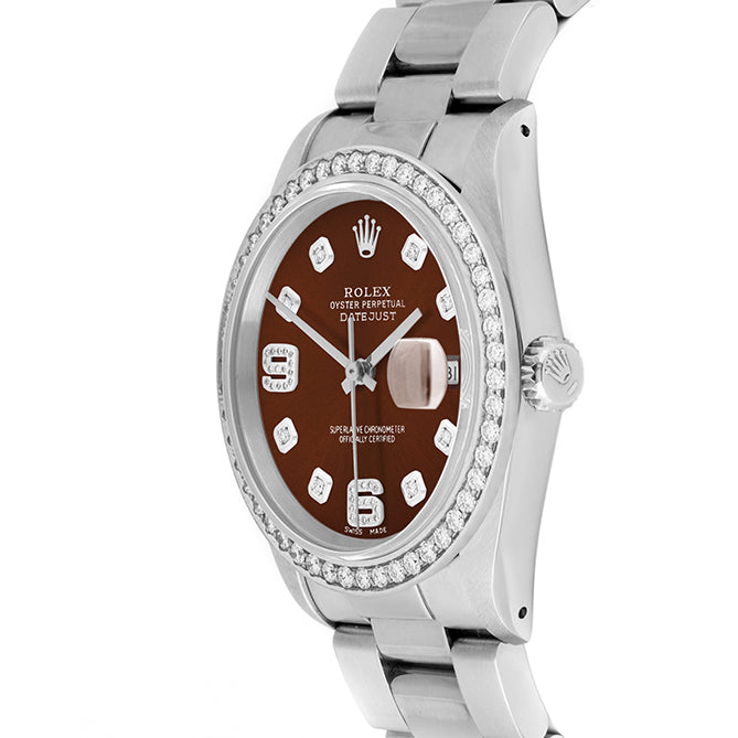 Rolex Datejust 36mm STAINLESS STEEL 16234 Brown Dial | 6&9 Diamond |Diamond Hour Markers | 1.8 ct Diamond Bezel