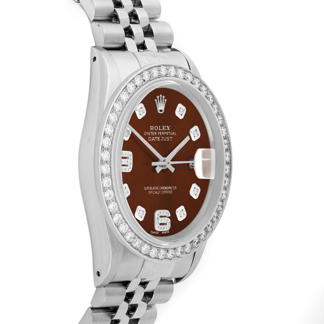Rolex Datejust 36mm STAINLESS STEEL 16234 Brown Dial | 6&9 Diamond Hour Markers | 2 ct Diamond Bezel