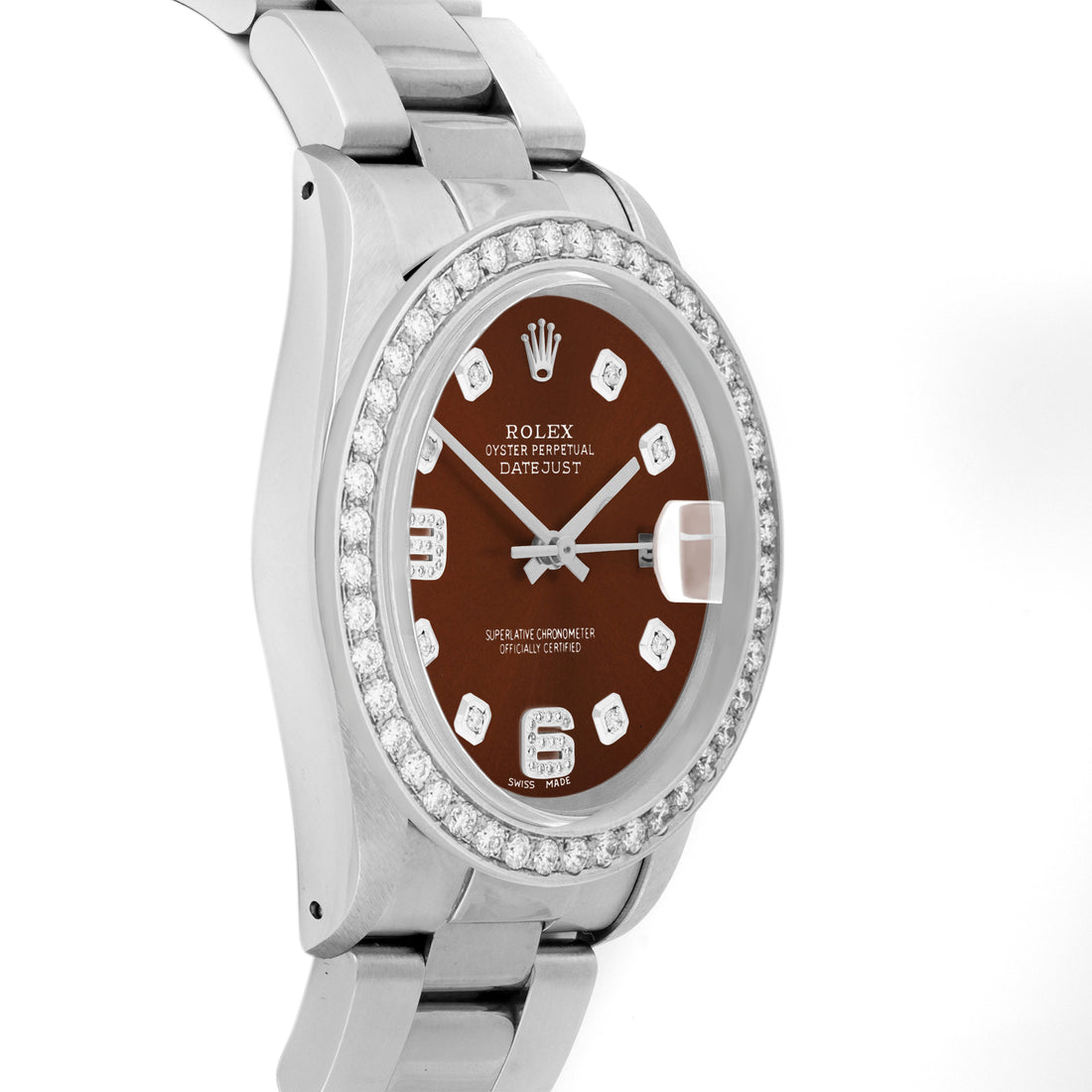 Rolex Datejust 36mm STAINLESS STEEL 16234 Brown Dial | 6&9 Diamond Hour Markers | 2 ct Diamond Bezel
