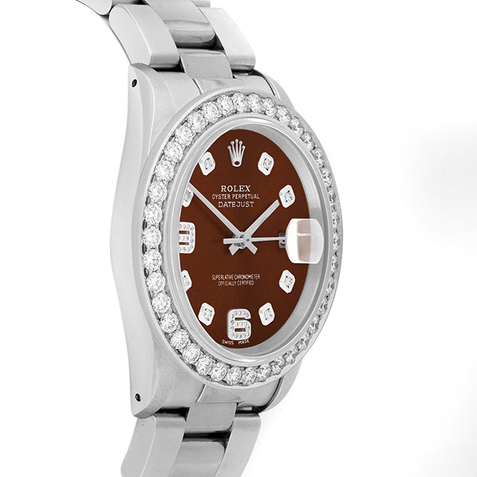 Rolex Datejust 36mm STAINLESS STEEL 16234 Brown  Dial |6&9 Diamond Hour Markers | 2.5 ct Diamond Bezel