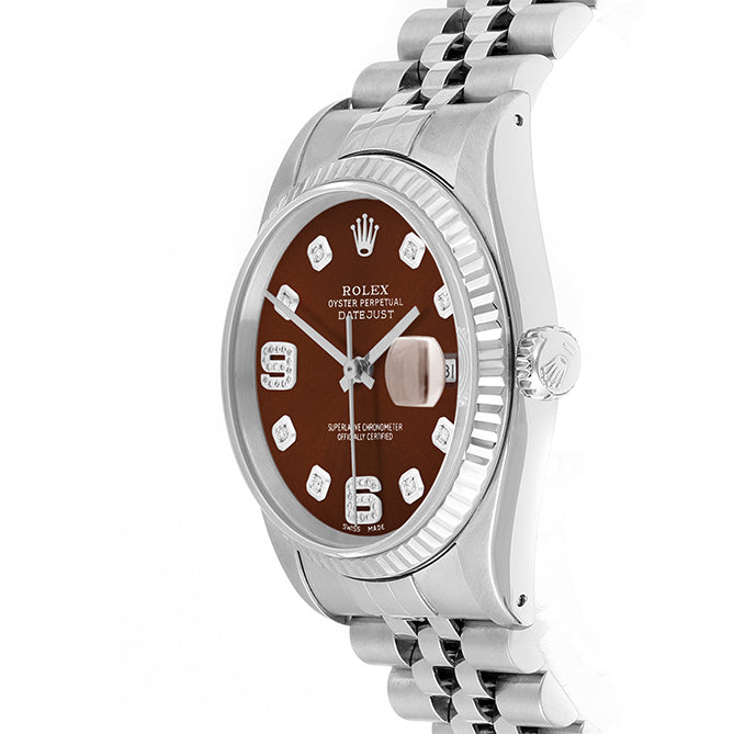 Rolex Datejust 36mm STAINLESS STEEL 16234 Brown Dial | 6&9 Diamond | Fluted bezel