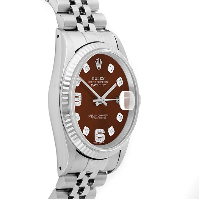 Rolex Datejust 36mm STAINLESS STEEL 16234 Brown Dial | 6&9 Diamond | Fluted bezel