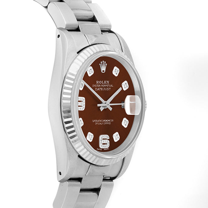 Rolex Datejust 36mm STAINLESS STEEL 16234 Brown Dial | 6&9 Diamond | Fluted Bezel