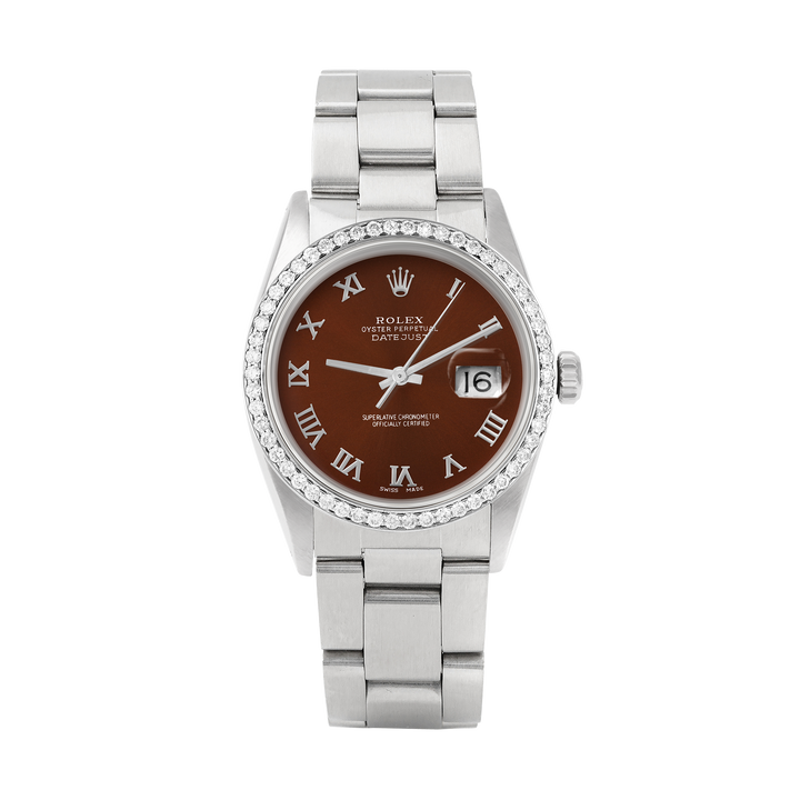 Rolex Datejust 36mm STAINLESS STEEL 16234 Brown Dial | Roman Hour Markers | 1 ct Diamond Bezel