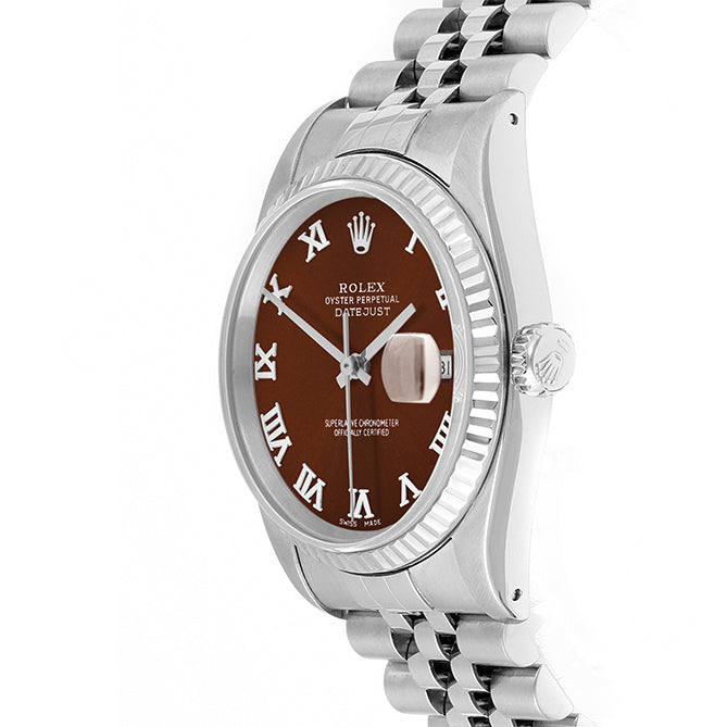 Rolex Datejust 36mm STAINLESS STEEL 16234 Brown Dial | Roman Hour Markers | Fluted  Bezel