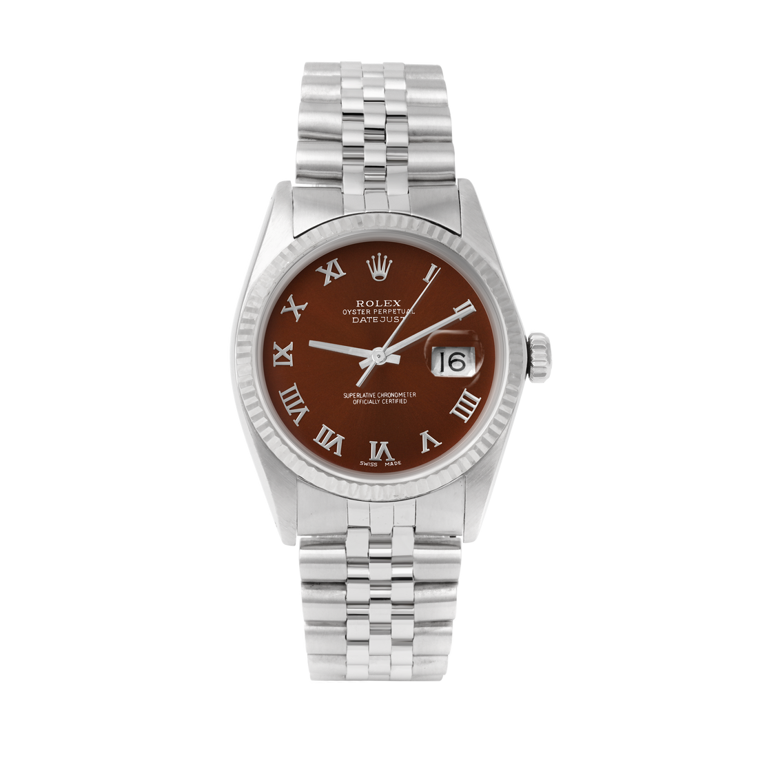 Rolex Datejust 36mm STAINLESS STEEL 16234 Brown Dial | Roman Hour Markers | Fluted  Bezel