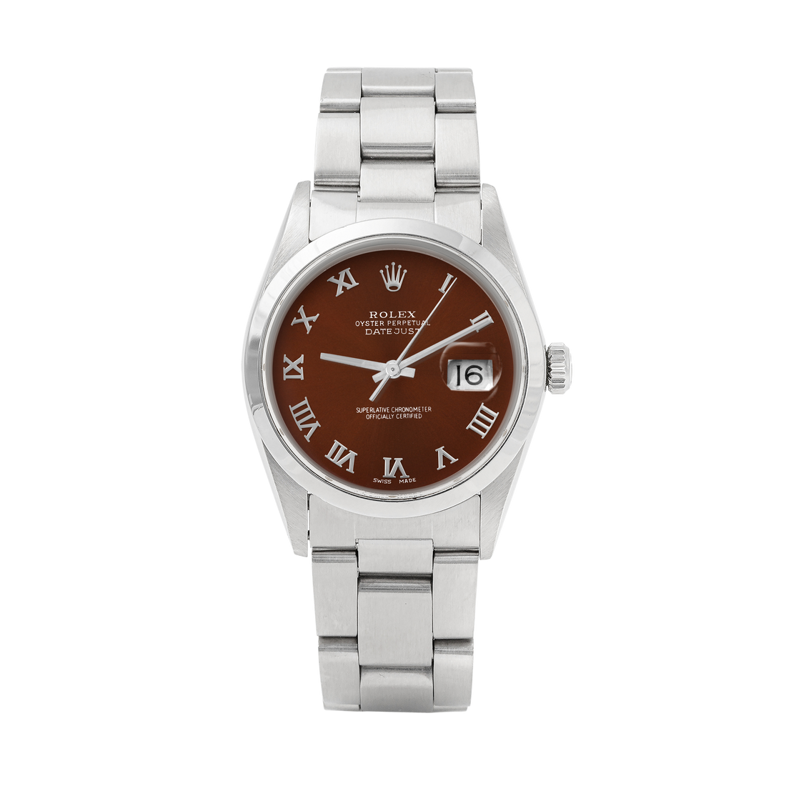 Rolex Datejust 36mm STAINLESS STEEL 16200 Brown Dial | Roman Hour Markers | Smooth Bezel