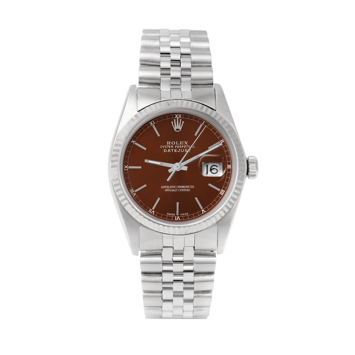 Rolex Datejust 36mm STAINLESS STEEL 16234 Brown Dial | Stick Hour Markers | Fluted  Bezel
