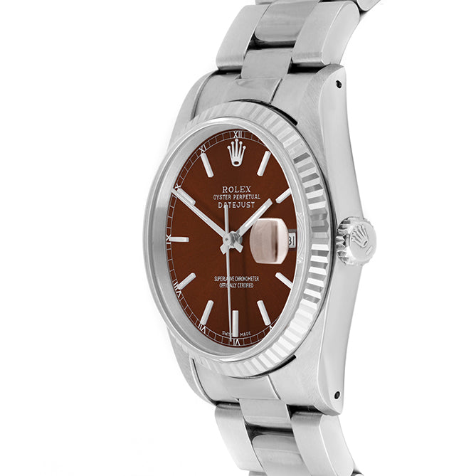 Rolex Datejust 36mm STAINLESS STEEL 16234 Brown Dial | Stick Hour Markers | Fluted  Bezel