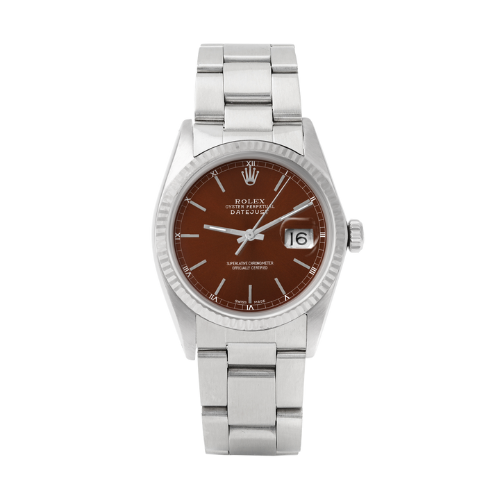 Rolex Datejust 36mm STAINLESS STEEL 16234 Brown Dial | Stick Hour Markers | Fluted  Bezel
