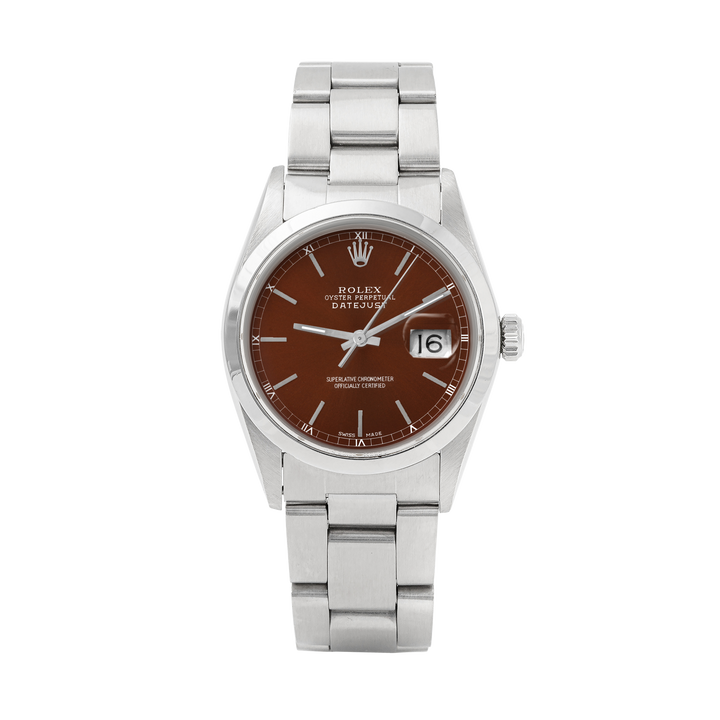 Rolex Datejust 36mm STAINLESS STEEL 16200 Brown  Dial | Stick Hour Markers | Smooth  Bezel