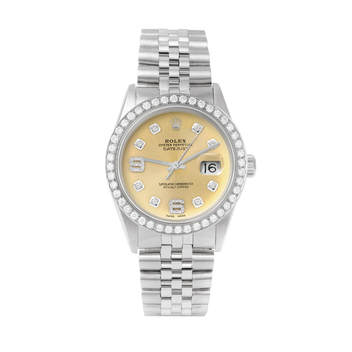 Rolex Datejust 36mm STAINLESS STEEL 16234 Champagne Dial | 6&9 Diamond Hour Markers | 2 ct Diamond Bezel