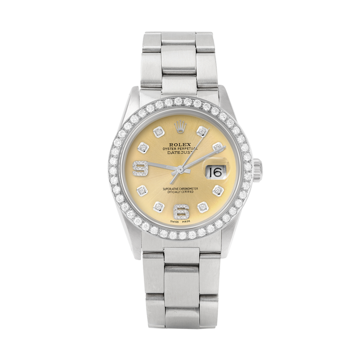Rolex Datejust 36mm STAINLESS STEEL 16234 Champagne Dial | 6&9 Diamond Hour Markers | 2 ct Diamond Bezel