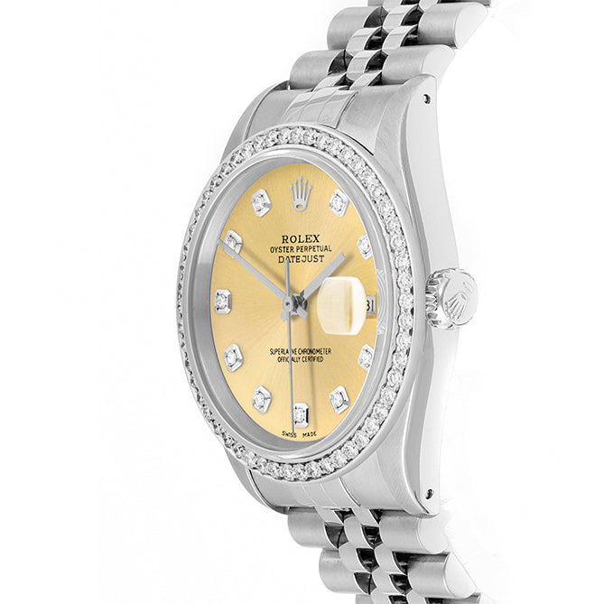 Rolex Datejust 36mm STAINLESS STEEL 16234 Campagne Dial | Diamond Hour Markers, 1ct Diamond Bezel