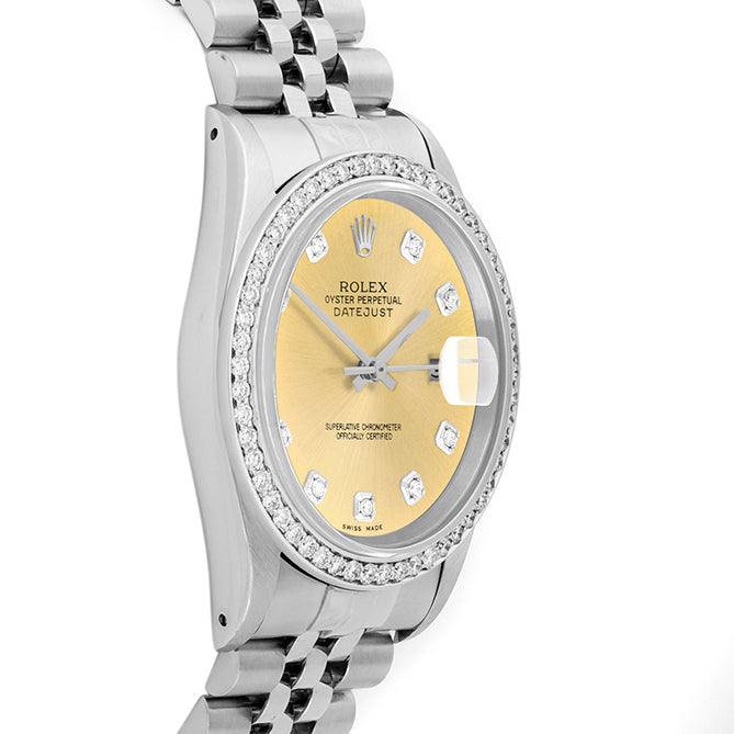 Rolex Datejust 36mm STAINLESS STEEL 16234 Campagne Dial | Diamond Hour Markers, 1ct Diamond Bezel