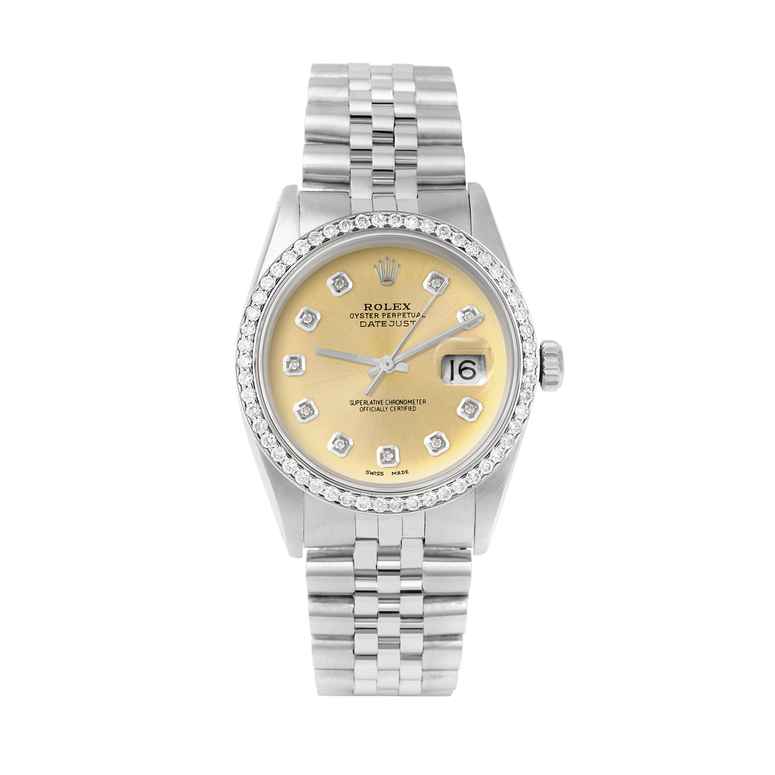 Rolex Datejust 36mm STAINLESS STEEL 16234 Campagne Dial | Diamond Hour Markers, 1ct Diamond Bezel