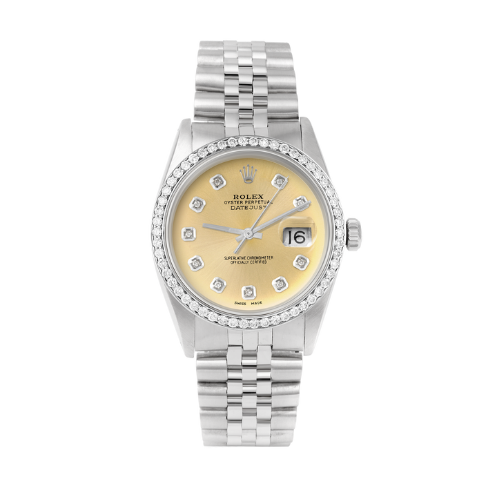 Rolex Datejust 36mm STAINLESS STEEL 16234 Campagne Dial | Diamond Hour Markers, 1ct Diamond Bezel