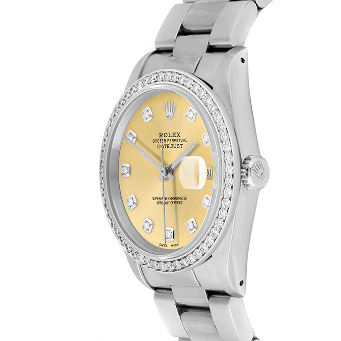 Rolex Datejust 36mm STAINLESS STEEL 16234 Campagne  Dial | Diamond Hour Markers, 1 ct Diamond Bezel