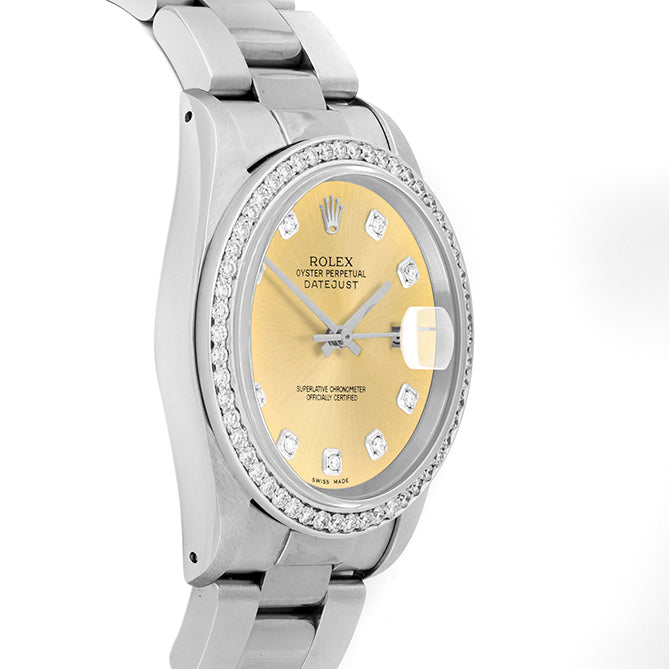 Rolex Datejust 36mm STAINLESS STEEL 16234 Campagne  Dial | Diamond Hour Markers, 1 ct Diamond Bezel