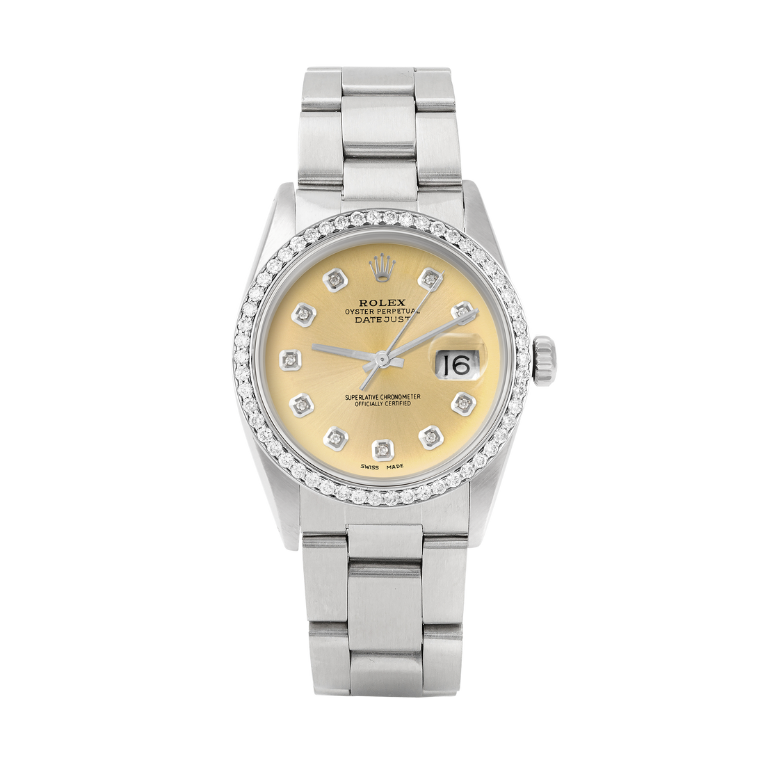 Rolex Datejust 36mm STAINLESS STEEL 16234 Campagne  Dial | Diamond Hour Markers, 1 ct Diamond Bezel