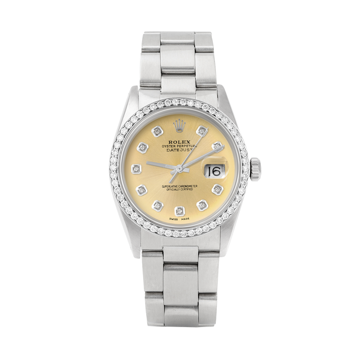 Rolex Datejust 36mm STAINLESS STEEL 16234 Campagne  Dial | Diamond Hour Markers, 1 ct Diamond Bezel