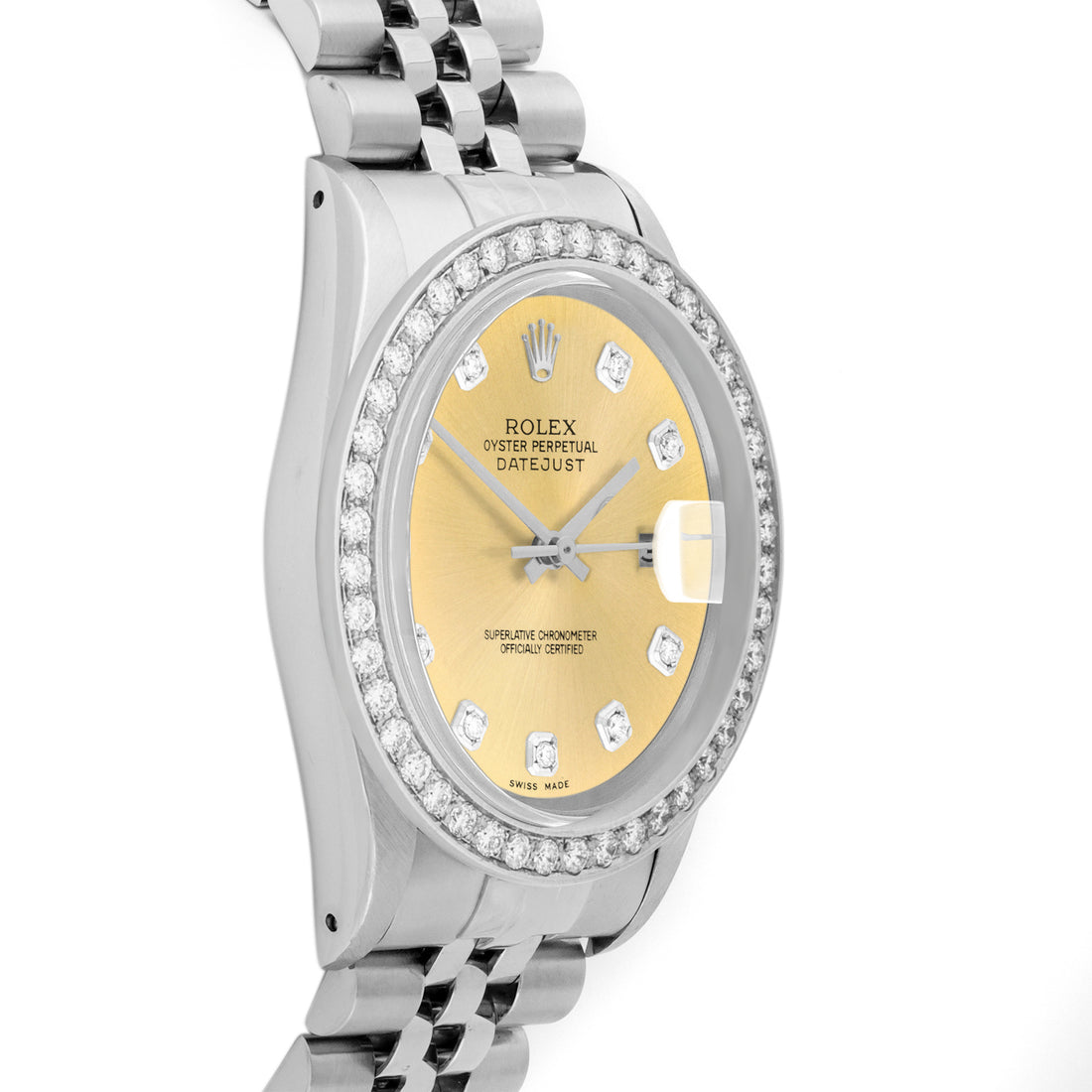 Rolex Datejust 36mm STAINLESS STEEL 16234 Champagne Dial | Roman Hour Markers, 2 ct Diamond Bezel