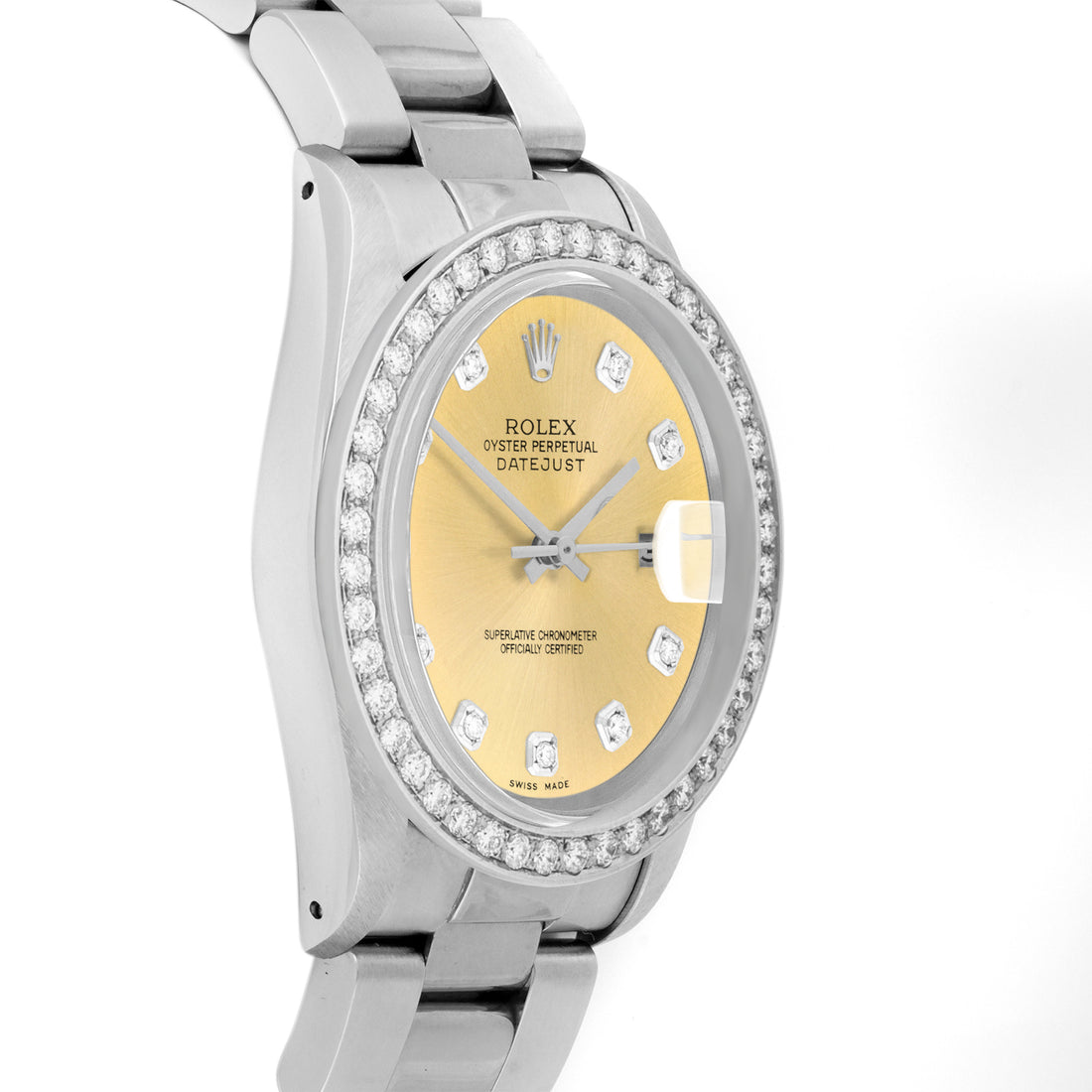 Rolex Datejust 36mm STAINLESS STEEL 16234 Champagne Dial | Diamond Hour Markers, 2 ct Diamond Bezel