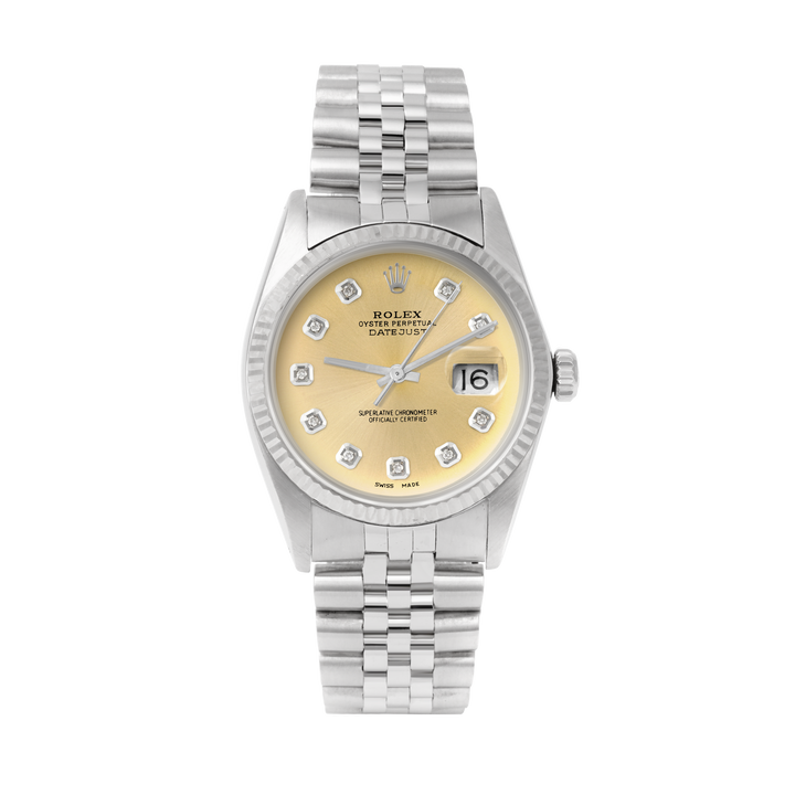 Rolex Datejust 36mm STAINLESS STEEL 16234 Champagne Dial | Diamond Hour Markers | Fluted Bezel