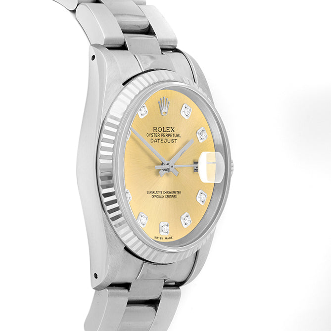 Rolex Datejust 36mm STAINLESS STEEL 16234 Champagne Dial | Diamond Hour Markers | Fluted Bezel