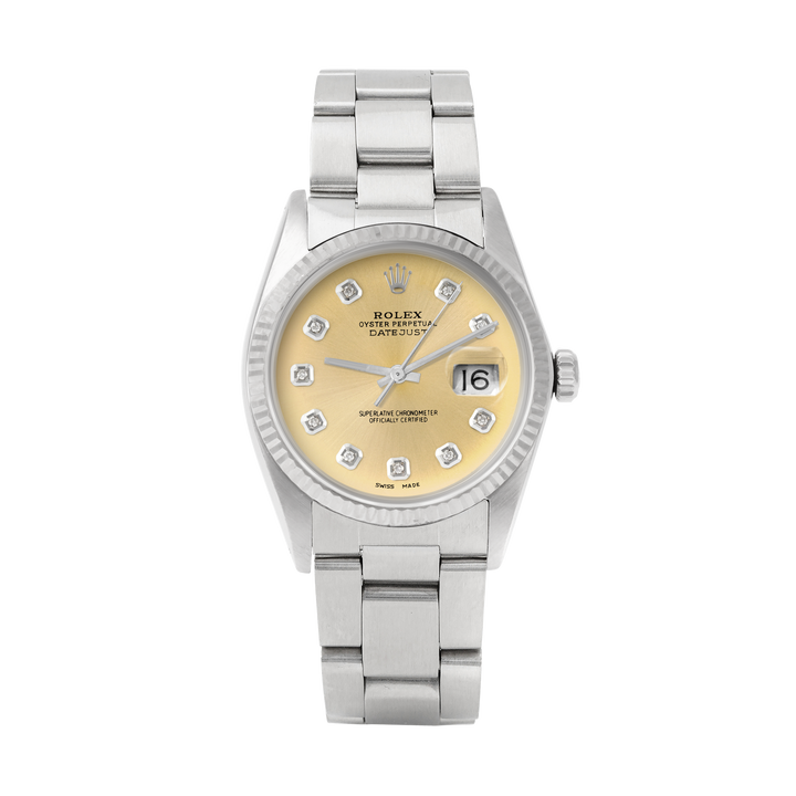 Rolex Datejust 36mm STAINLESS STEEL 16234 Champagne Dial | Diamond Hour Markers | Fluted Bezel