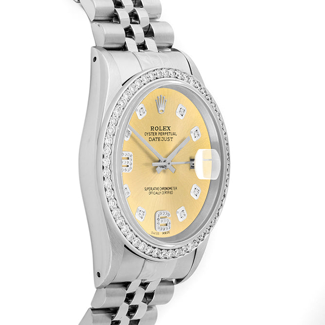 Rolex Datejust 36mm STAINLESS STEEL 16234 Champagne Dial | 6&9 Diamond |Diamond Hour Markers | 1 ct Diamond Bezel