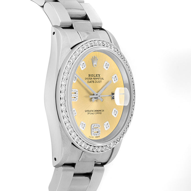 Rolex Datejust 36mm STAINLESS STEEL 16234 Champagne Dial | 6&9 Diamond |Diamond Hour Markers | 1 ct Diamond Bezel