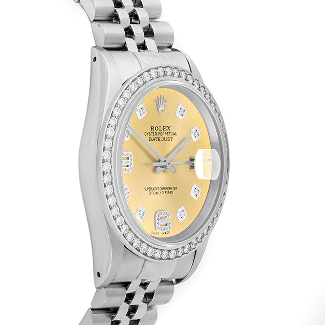 Rolex Datejust 36mm STAINLESS STEEL 16234 Champagne Dial | 6&9 Diamond |Diamond Hour Markers | 1.8 ct Diamond Bezel
