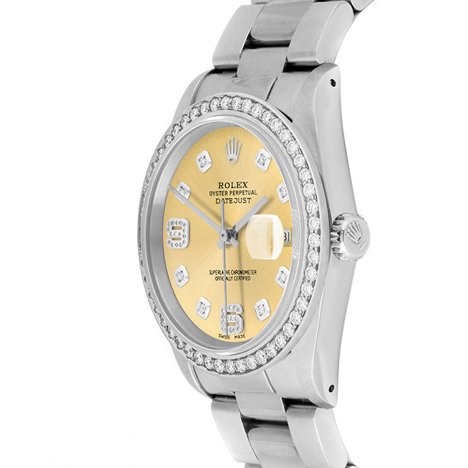 Rolex Datejust 36mm STAINLESS STEEL 16234 Champagne Dial | 6&9 Diamond |Diamond Hour Markers | 1.8 ct Diamond Bezel