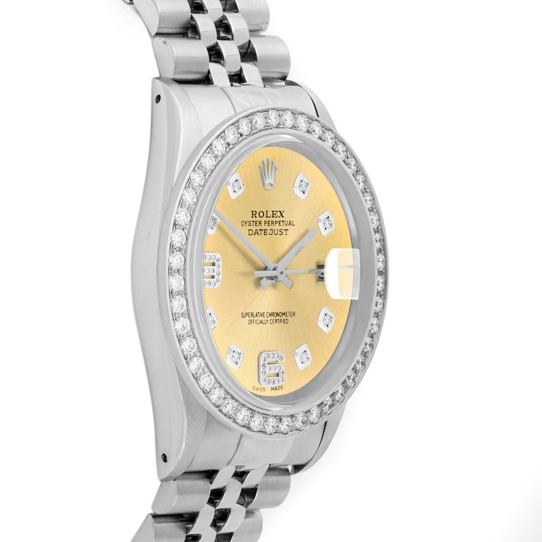 Rolex Datejust 36mm STAINLESS STEEL 16234 Champagne Dial | 6&9 Diamond Hour Markers | 2 ct Diamond Bezel