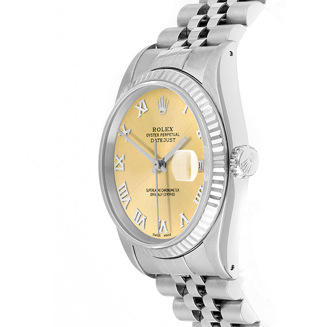 Rolex Datejust 36mm STAINLESS STEEL 16234 Champagne Dial | Roman Hour Markers | Fluted  Bezel
