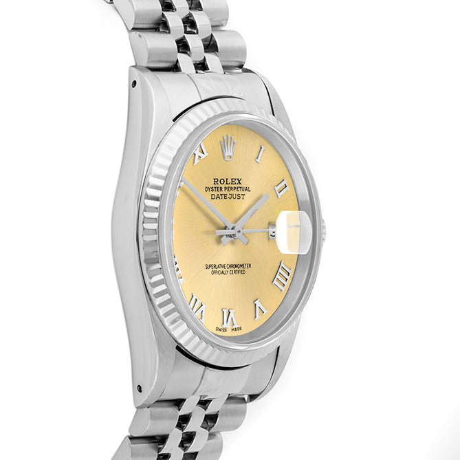 Rolex Datejust 36mm STAINLESS STEEL 16234 Champagne Dial | Roman Hour Markers | Fluted  Bezel