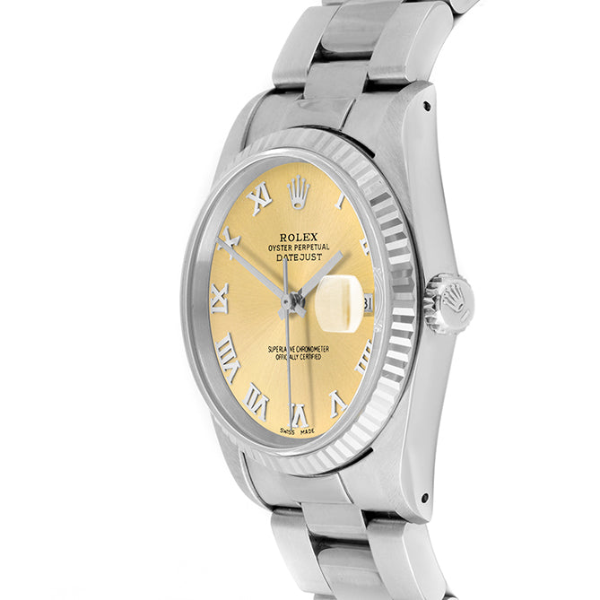 Rolex Datejust 36mm STAINLESS STEEL 16234 Champagne Dial | Roman Hour Markers | Fluted  Bezel