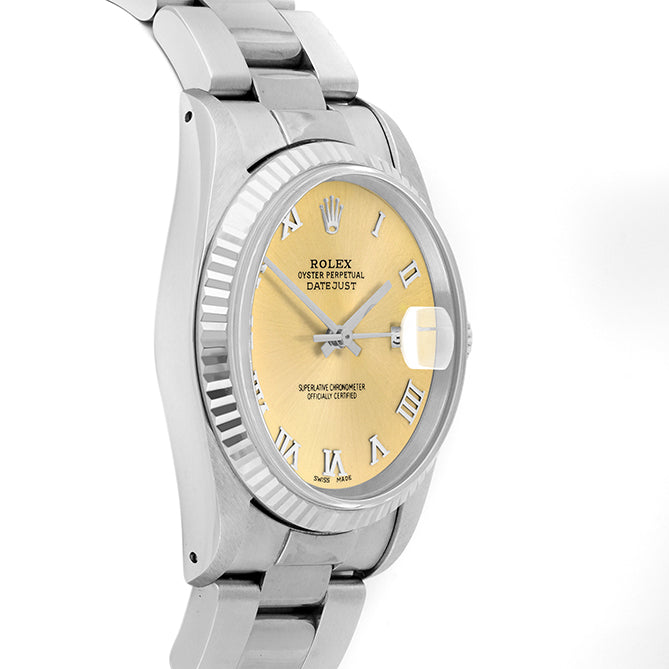 Rolex Datejust 36mm STAINLESS STEEL 16234 Champagne Dial | Roman Hour Markers | Fluted  Bezel