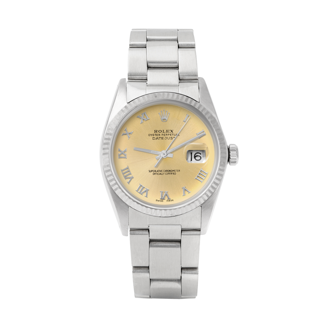 Rolex Datejust 36mm STAINLESS STEEL 16234 Champagne Dial | Roman Hour Markers | Fluted  Bezel