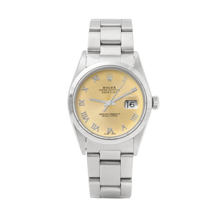 Rolex Datejust 36mm STAINLESS STEEL 16200 Champagne  Dial | Roman Hour Markers | Smooth Bezel