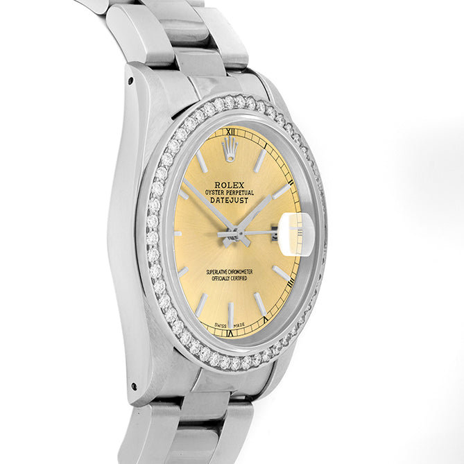 Rolex Datejust 36mm STAINLESS STEEL 16234 Campagne Dial | Stick Hour Markers, 1.8ct Diamond Bezel