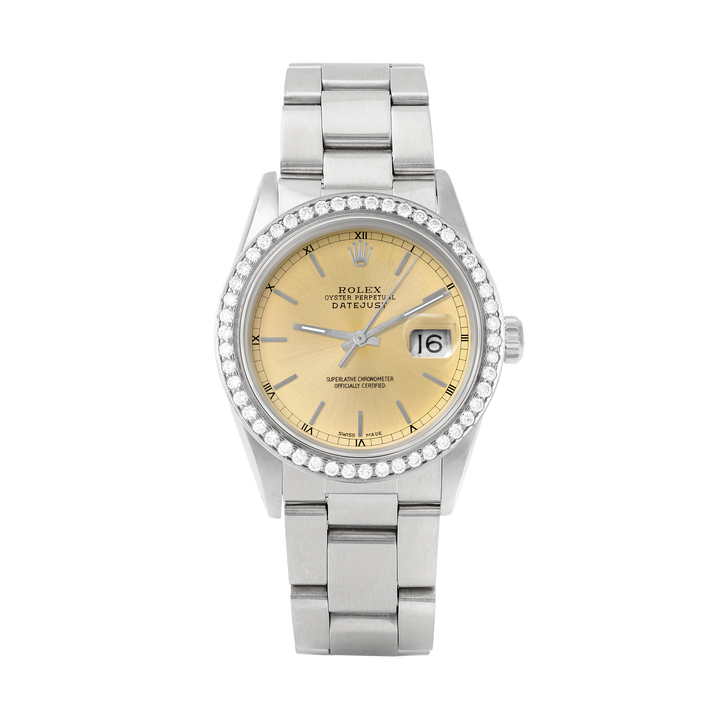 Rolex Datejust 36mm STAINLESS STEEL 16234 Campagne Dial | Stick Hour Markers, 1.8ct Diamond Bezel