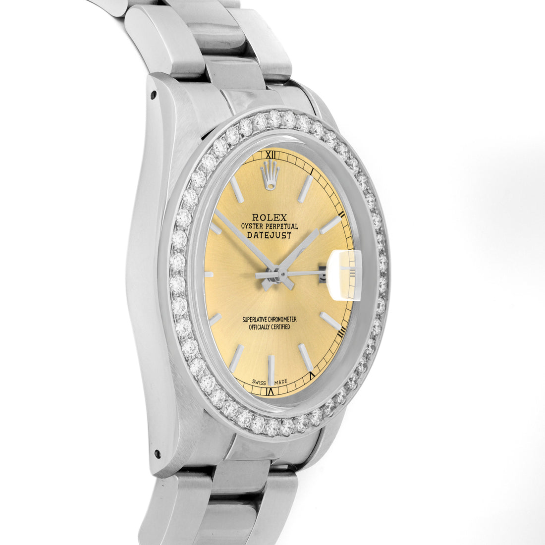 Rolex Datejust 36mm STAINLESS STEEL 16234 Champagne  Dial | Sticks Hour Markers, 2 ct Diamond Bezel