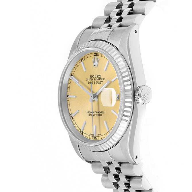 Rolex Datejust 36mm STAINLESS STEEL 16234 Champagne Dial | Stick Hour Markers | Fluted Bezel