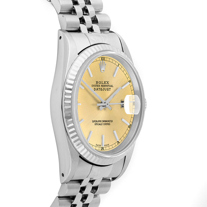 Rolex Datejust 36mm STAINLESS STEEL 16234 Champagne Dial | Stick Hour Markers | Fluted Bezel