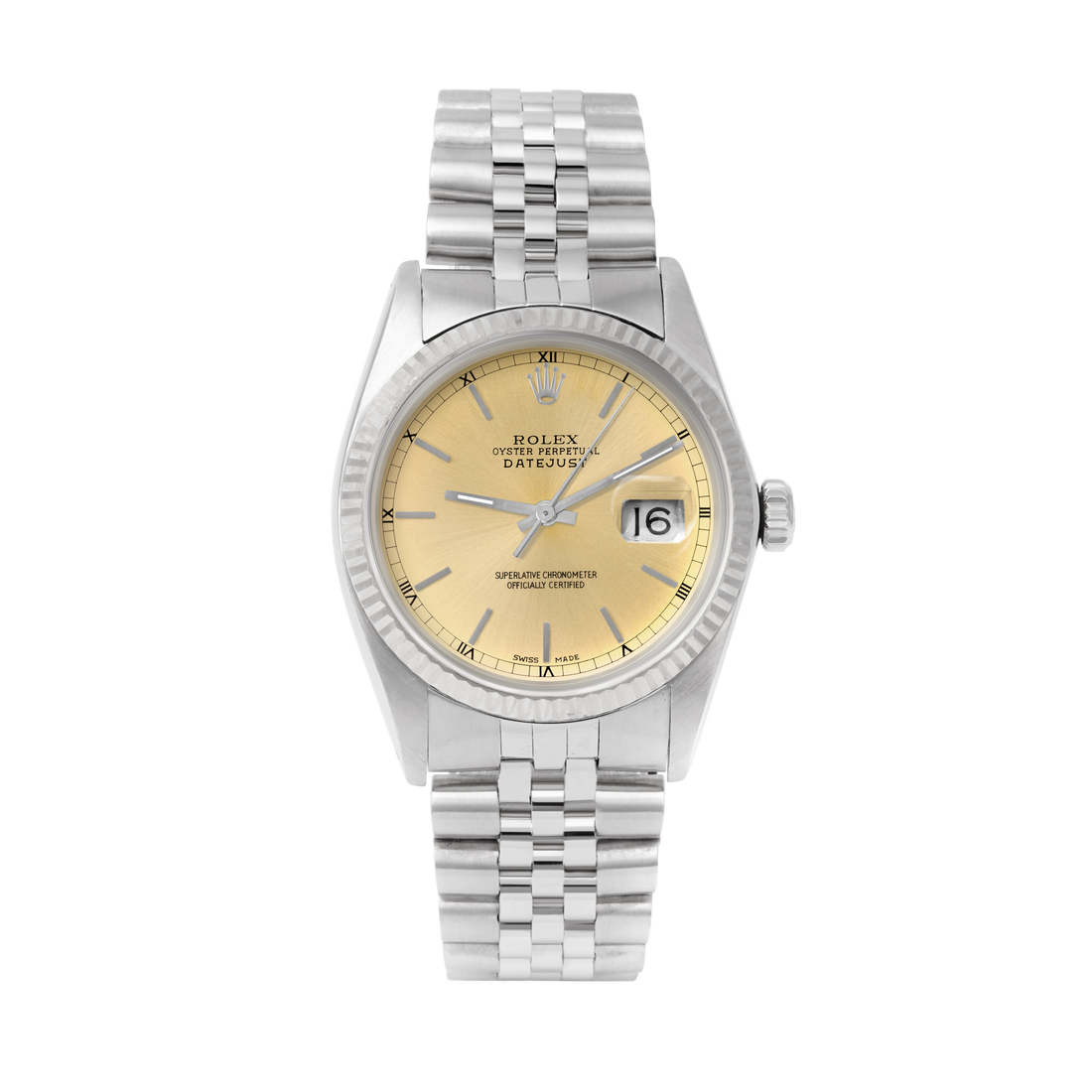 Rolex Datejust 36mm STAINLESS STEEL 16234 Champagne Dial | Stick Hour Markers | Fluted Bezel