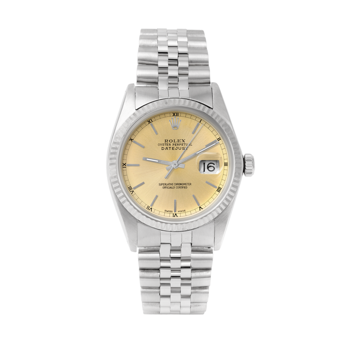Rolex Datejust 36mm STAINLESS STEEL 16234 Champagne Dial | Stick Hour Markers | Fluted Bezel