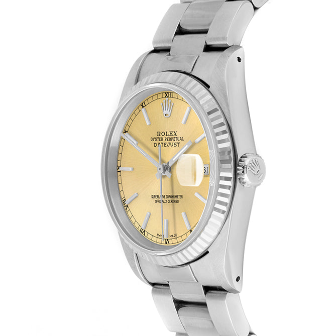 Rolex Datejust 36mm STAINLESS STEEL 16234 Champagne Dial | Stick Hour Markers |  Fluted Bezel