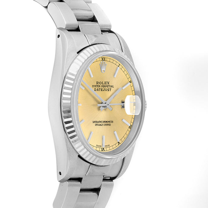 Rolex Datejust 36mm STAINLESS STEEL 16234 Champagne Dial | Stick Hour Markers |  Fluted Bezel